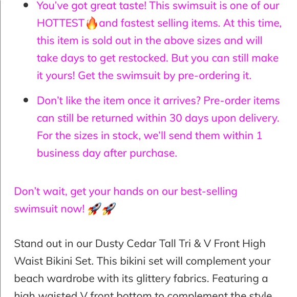 Dusty Cedar Tall Tri & V Front High Waist Bikini Set. Cupshe with Jojo fletcher. - Picture 5 of 7